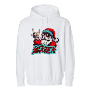 Christmas Sleigher Santa Rock Xmas Rocker Garment-Dyed Fleece Hoodie