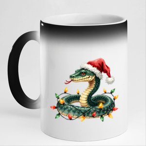 Christmas Snake Santa Hat Holiday Lights Funny Novelty Gift 11oz Black Color Changing Mug