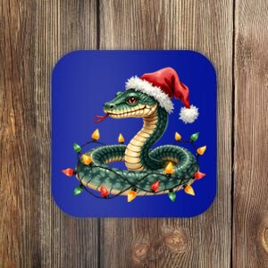 Christmas Snake Santa Hat Holiday Lights Funny Novelty Gift Coaster