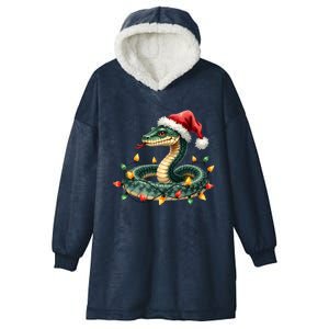 Christmas Snake Santa Hat Holiday Lights Funny Novelty Gift Hooded Wearable Blanket