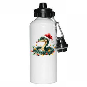 Christmas Snake Santa Hat Holiday Lights Funny Novelty Gift Aluminum Water Bottle