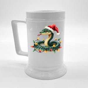 Christmas Snake Santa Hat Holiday Lights Funny Novelty Gift Beer Stein