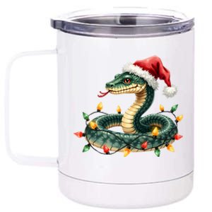 Christmas Snake Santa Hat Holiday Lights Funny Novelty Gift 12 oz Stainless Steel Tumbler Cup