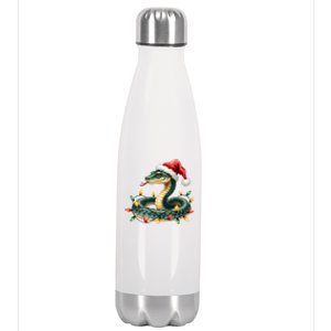 Christmas Snake Santa Hat Holiday Lights Funny Novelty Gift Stainless Steel Insulated Water Bottle