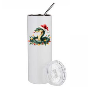 Christmas Snake Santa Hat Holiday Lights Funny Novelty Gift Stainless Steel Tumbler