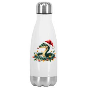 Christmas Snake Santa Hat Holiday Lights Funny Novelty Gift Stainless Steel Insulated Water Bottle