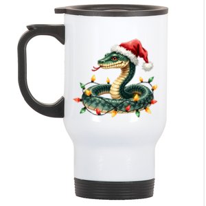 Christmas Snake Santa Hat Holiday Lights Funny Novelty Gift Stainless Steel Travel Mug