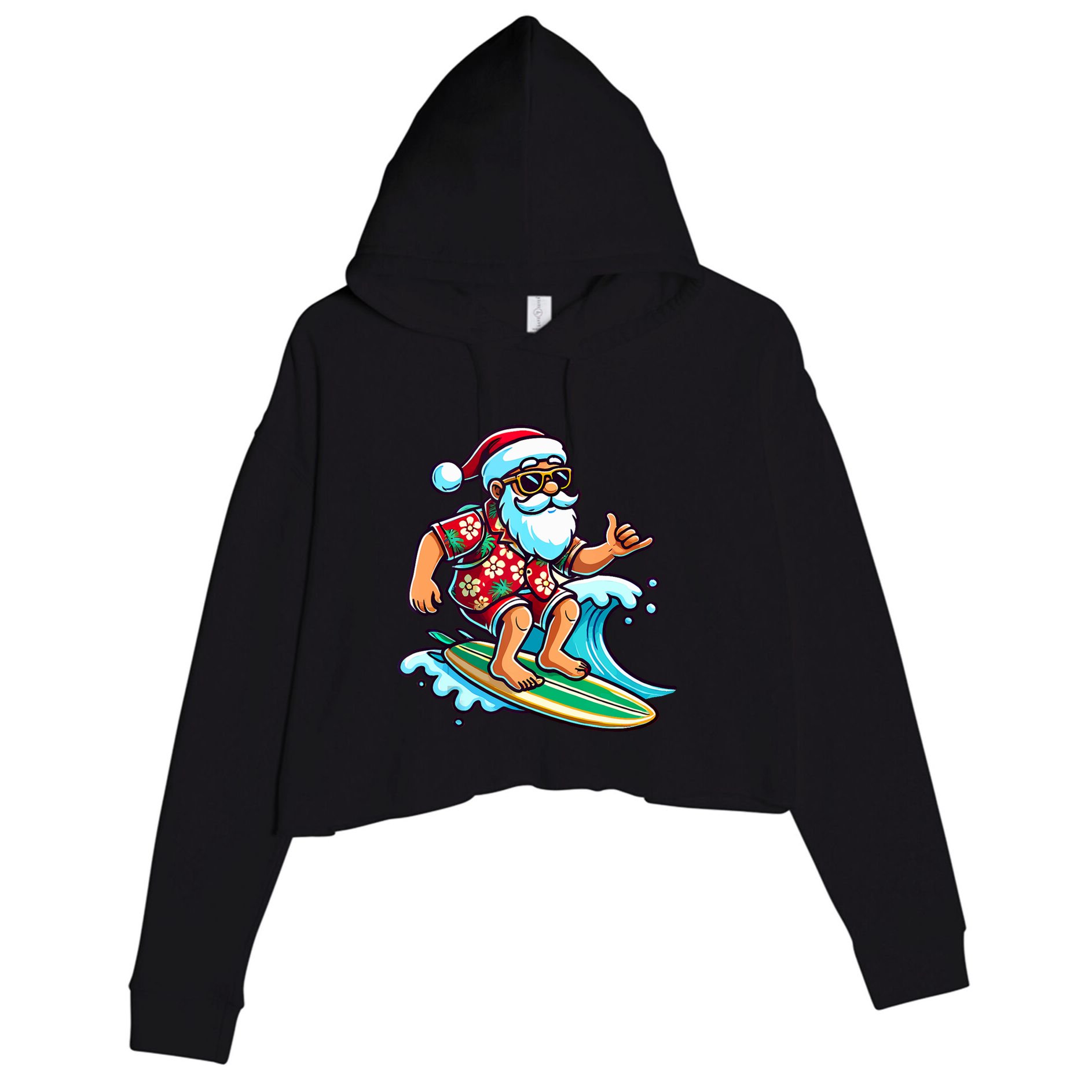 Cool Surfing Santa Christmas In July Summer Beach Party Tank Top Crop Fleece Hoodie