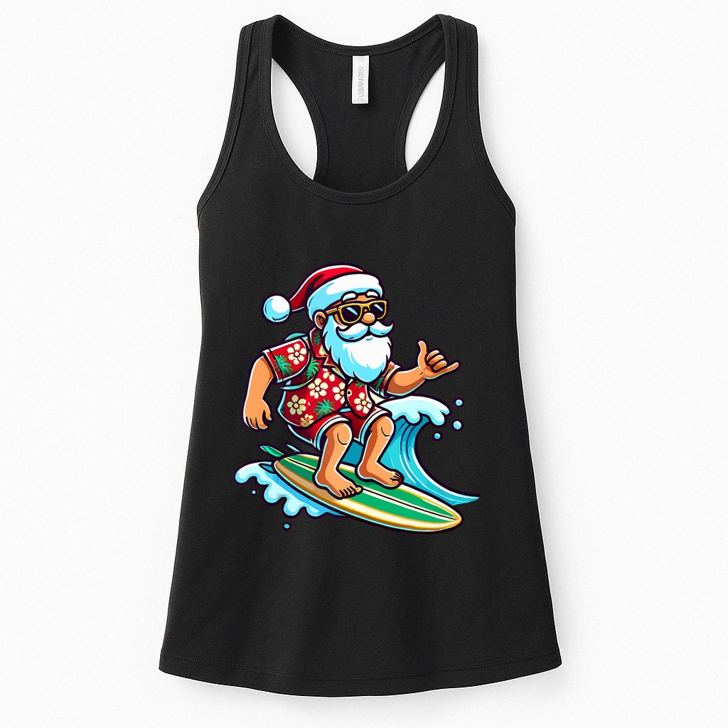 Cool Surfing Santa Christmas In July Summer Beach Party Tank Top Womens Tank Top
