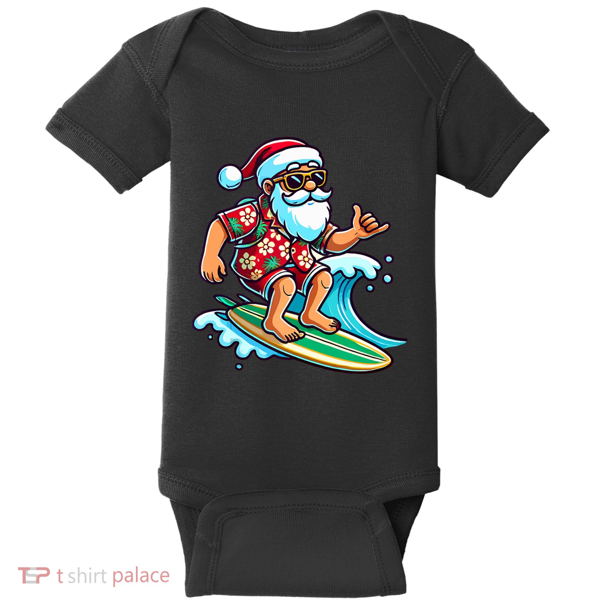 Cool Surfing Santa Christmas In July Summer Beach Party Tank Top Baby Bodysuit