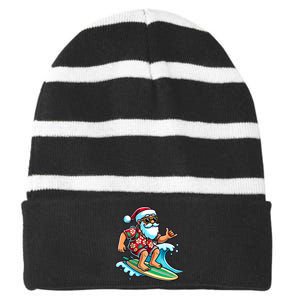 Cool Surfing Santa Christmas In July Summer Beach Party Tank Top Striped Beanie with Solid Band