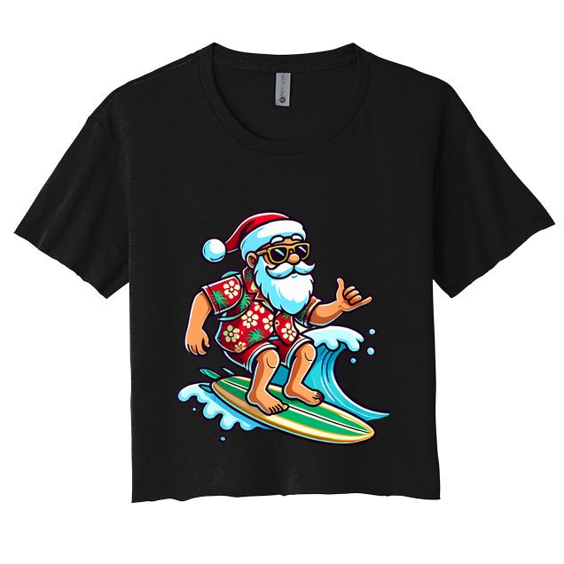 Cool Surfing Santa Christmas In July Summer Beach Party Tank Top Crop Top