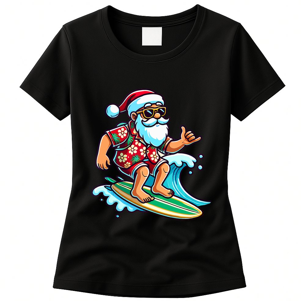 Cool Surfing Santa Christmas In July Summer Beach Party Tank Top Womens T-Shirt