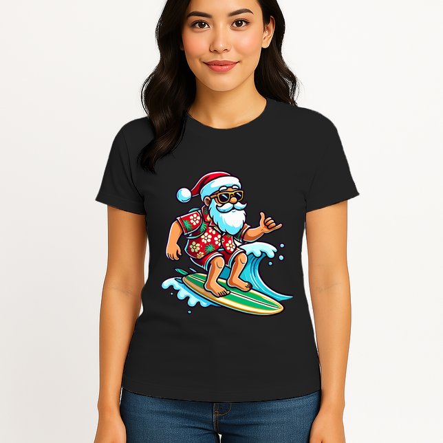 Cool Surfing Santa Christmas In July Summer Beach Party Tank Top Womens T-Shirt