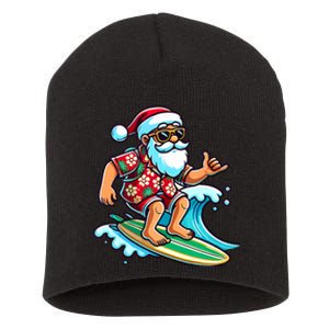 Cool Surfing Santa Christmas In July Summer Beach Party Tank Top Short Acrylic Beanie