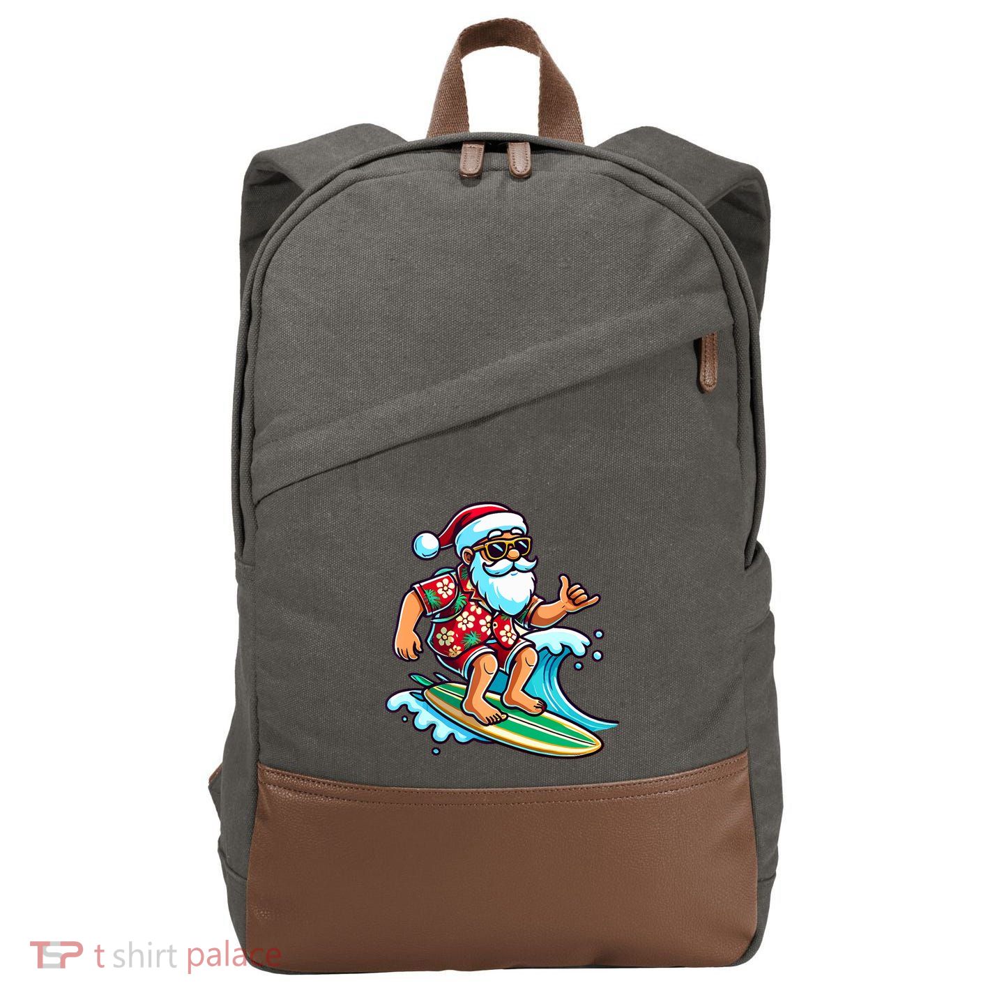 Cool Surfing Santa Christmas In July Summer Beach Party Tank Top Cotton Canvas Backpack