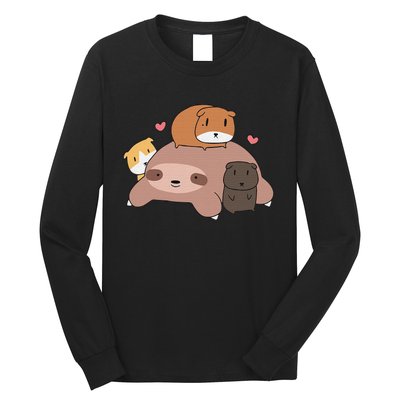 Cute Sleeping Sloth Loves Guinea Pigs for pet lovers plush Long Sleeve Shirt