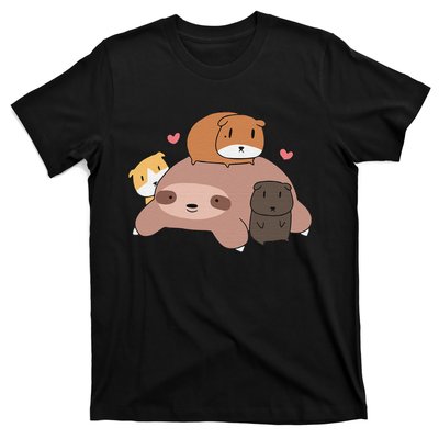 Cute Sleeping Sloth Loves Guinea Pigs for pet lovers plush T-Shirt