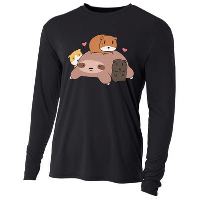 Cute Sleeping Sloth Loves Guinea Pigs for pet lovers plush Cooling Performance Long Sleeve Crew