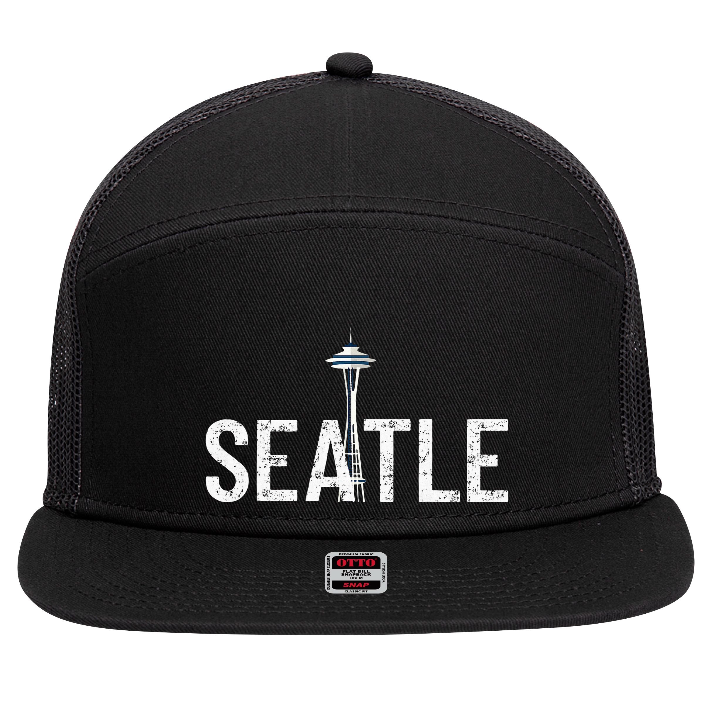 Cool Seattle Space Needle Souvenir Usa Washington 7 Panel Mesh Trucker Snapback Hat