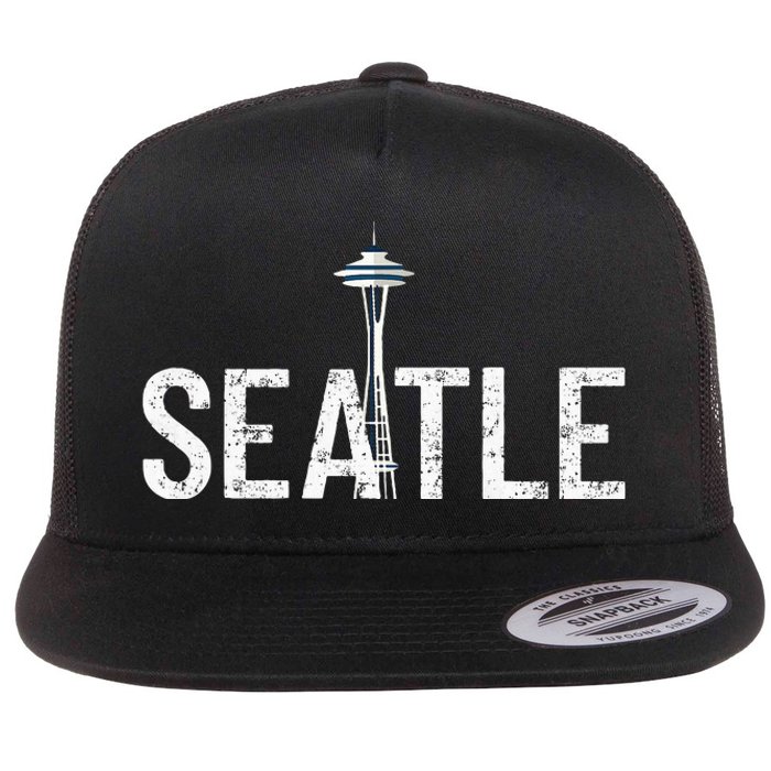 Cool Seattle Space Needle Souvenir Usa Washington Flat Bill Trucker Hat