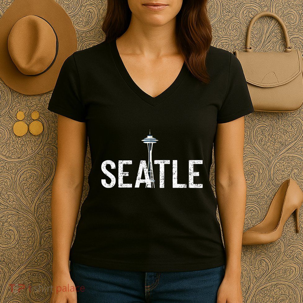 Cool Seattle Space Needle Souvenir Usa Washington Women's V-Neck T-Shirt