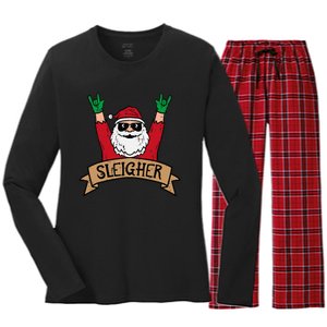 Christmas Sleigher Santa Rock Xmas Rocker Women's Long Sleeve Flannel Pajama Set 