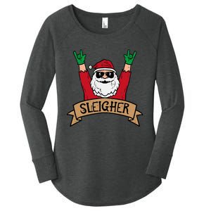 Christmas Sleigher Santa Rock Xmas Rocker Women's Perfect Tri Tunic Long Sleeve Shirt