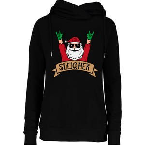 Christmas Sleigher Santa Rock Xmas Rocker Womens Funnel Neck Pullover Hood