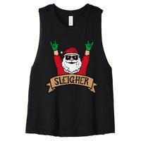 Christmas Sleigher Santa Rock Xmas Rocker Women's Racerback Cropped Tank