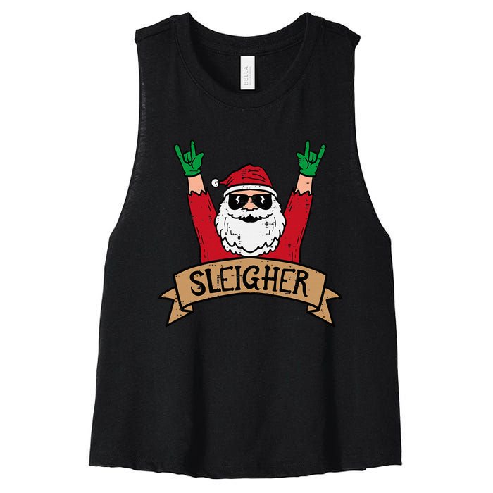 Christmas Sleigher Santa Rock Xmas Rocker Women's Racerback Cropped Tank