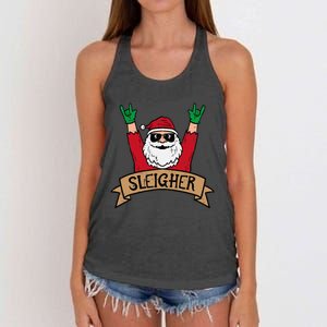 Christmas Sleigher Santa Rock Xmas Rocker Women's Knotted Racerback Tank