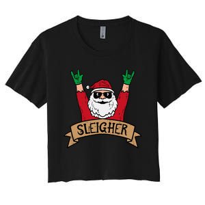 Christmas Sleigher Santa Rock Xmas Rocker Women's Crop Top Tee