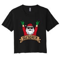 Christmas Sleigher Santa Rock Xmas Rocker Women's Crop Top Tee