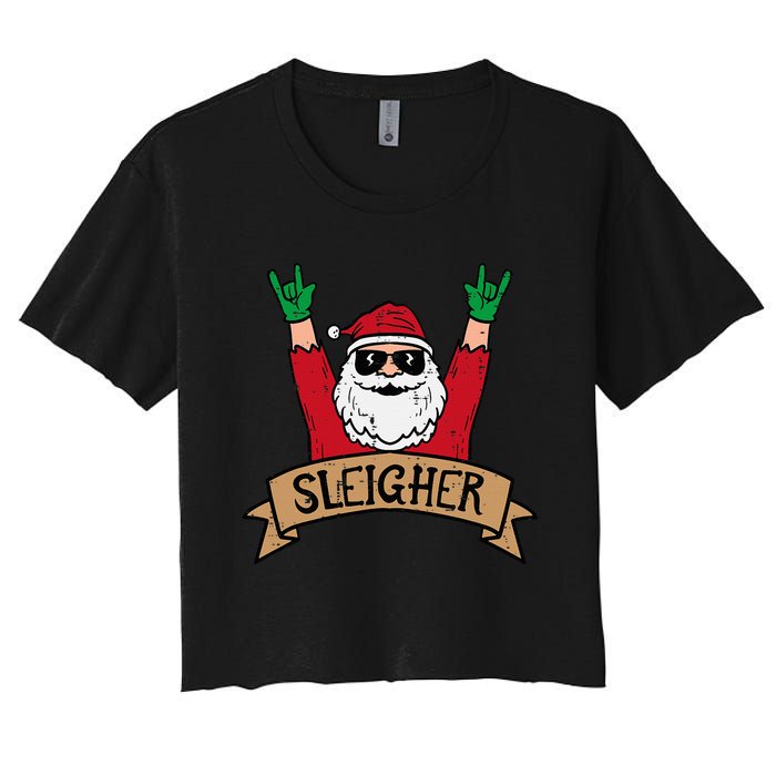 Christmas Sleigher Santa Rock Xmas Rocker Women's Crop Top Tee