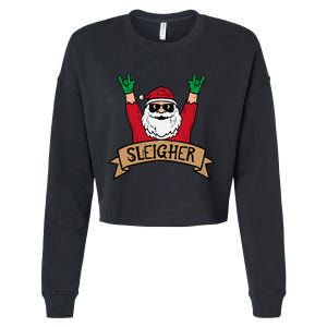 Christmas Sleigher Santa Rock Xmas Rocker Cropped Pullover Crew