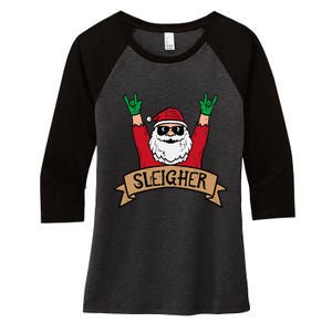 Christmas Sleigher Santa Rock Xmas Rocker Women's Tri-Blend 3/4-Sleeve Raglan Shirt