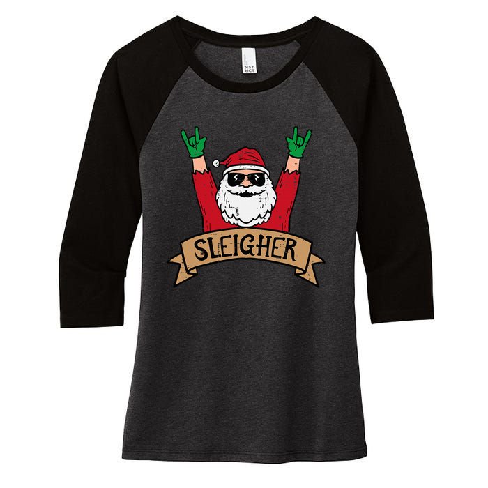 Christmas Sleigher Santa Rock Xmas Rocker Women's Tri-Blend 3/4-Sleeve Raglan Shirt