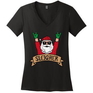 Christmas Sleigher Santa Rock Xmas Rocker Women's V-Neck T-Shirt