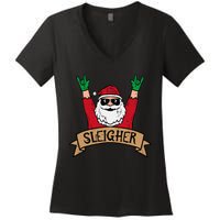 Christmas Sleigher Santa Rock Xmas Rocker Women's V-Neck T-Shirt