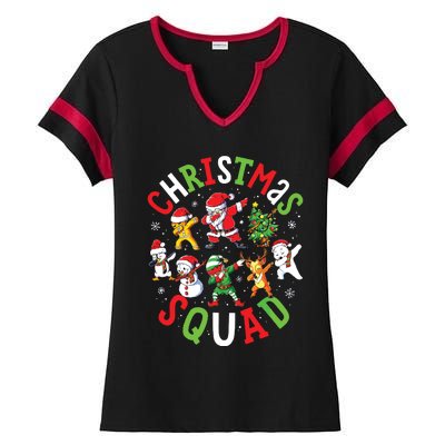 Christmas Squad Santa Dabbing Family Matching Pajamas Ladies Halftime Notch Neck Tee