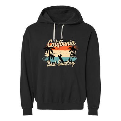 California Surfing Summer Beach Vintage Sunset Garment-Dyed Fleece Hoodie