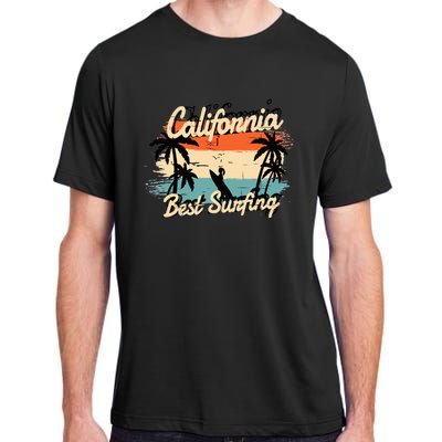 California Surfing Summer Beach Vintage Sunset Adult ChromaSoft Performance T-Shirt