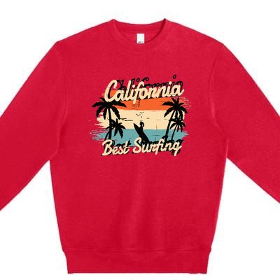 California Surfing Summer Beach Vintage Sunset Premium Crewneck Sweatshirt