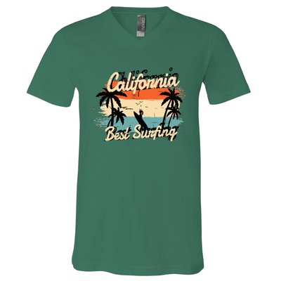 California Surfing Summer Beach Vintage Sunset V-Neck T-Shirt