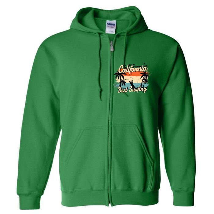 California Surfing Summer Beach Vintage Sunset Full Zip Hoodie