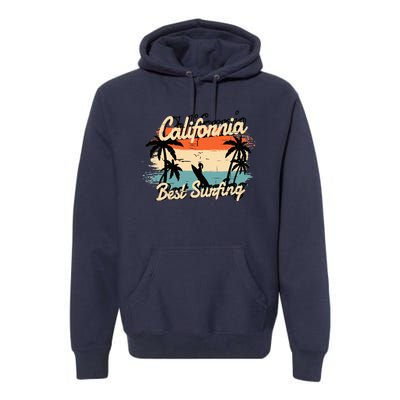 California Surfing Summer Beach Vintage Sunset Premium Hoodie