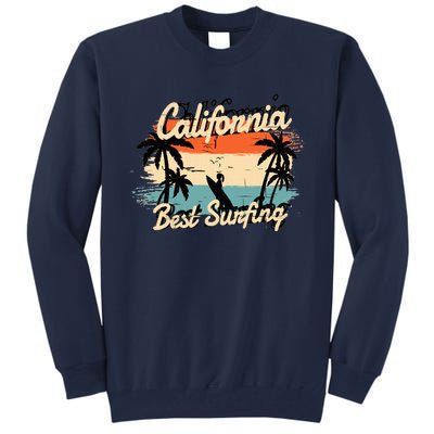 California Surfing Summer Beach Vintage Sunset Tall Sweatshirt