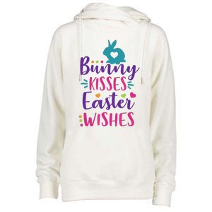 Cute Sunday School or Egg Hunt Bunny Kisses Easter Wishes Womens Funnel Neck Pullover Hood