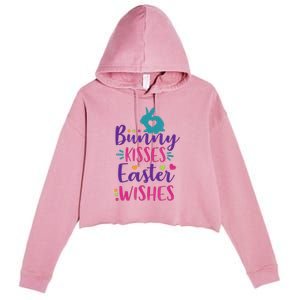 Cute Sunday School or Egg Hunt Bunny Kisses Easter Wishes Crop Fleece Hoodie